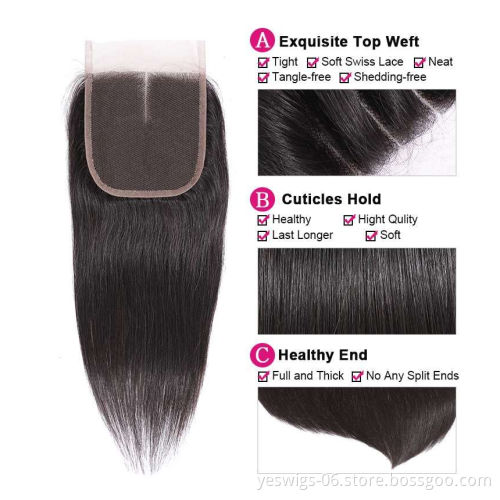 Peruvian Hair Straight Hair Bundles with Closure Remy Human Hair Weave Bundles With Closure Natural Color